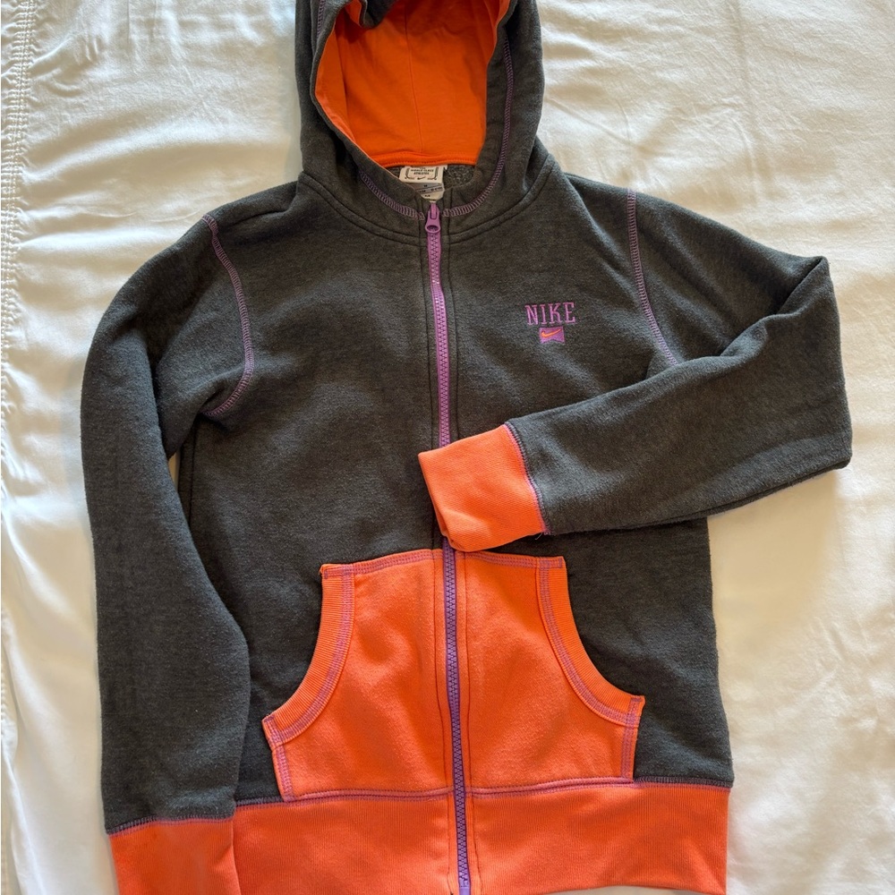 Nike Gray and Orange Zip-Up Hoodie